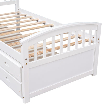 White platform storage bed in solid wood with light wood slats and 6 drawers by HouseOfZazla on Tampa Home & Garden Store