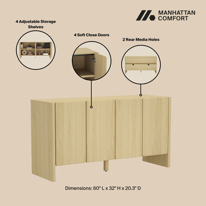 Linda Sideboard by HouseOfZazla with adjustable shelves and soft-close doors in brown/gray on Tampa Home & Garden Store
