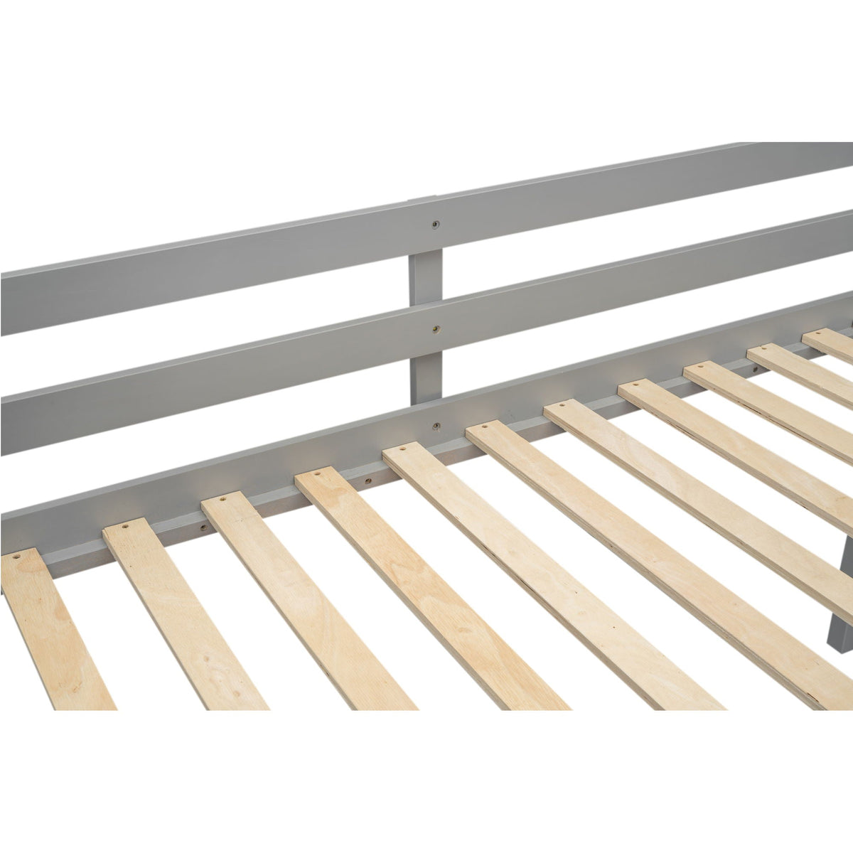 Low Loft Bed with Adjustable Ladder by HouseOfZazla, gray metal frame and wooden slats on Tampa Home & Garden Store