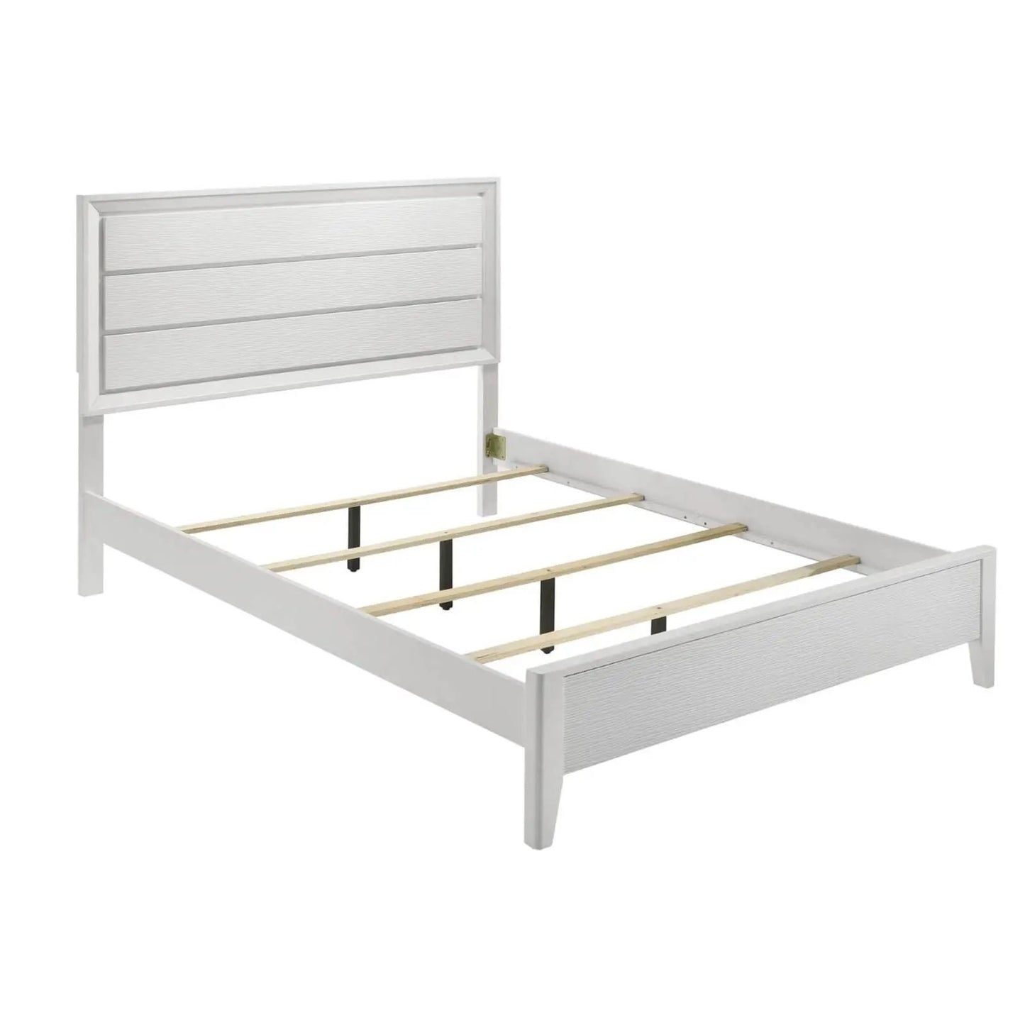 3 Piece Contemporary Bed Set white bed frame with wave headboard and angled legs on Tampa Home & Garden Store