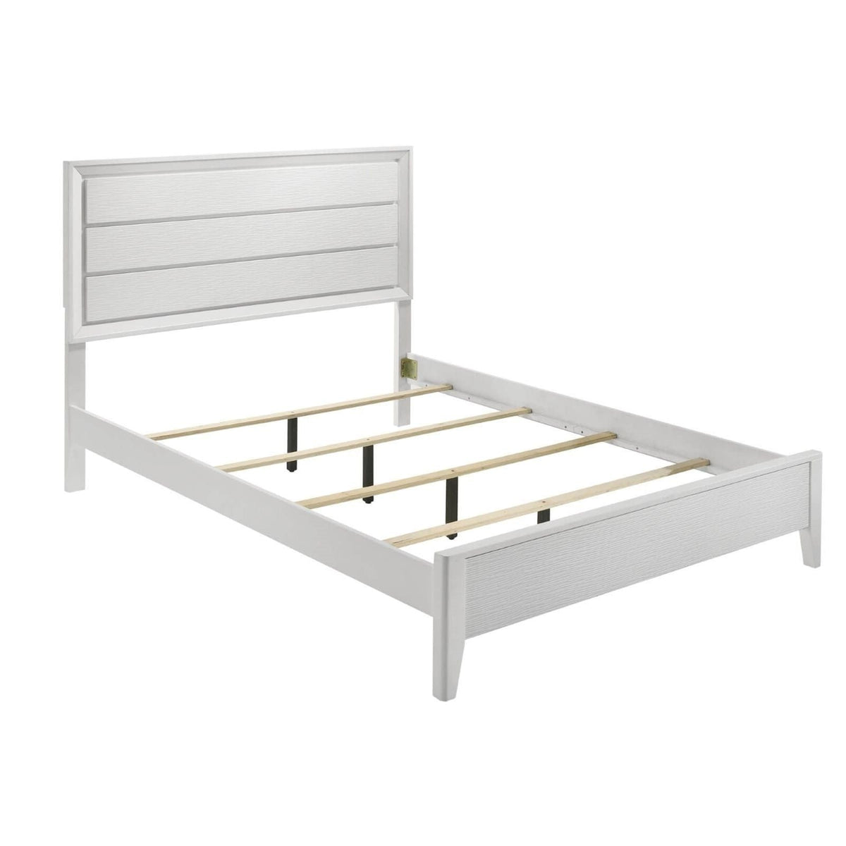 3 Piece Bed Set white bed frame with wave panel headboard and angled legs HouseOfZazla on Tampa Home & Garden Store