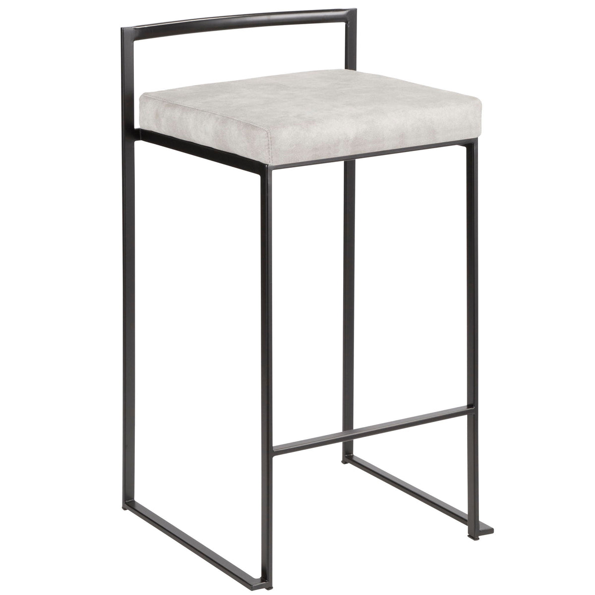 Stackable contemporary counter stool with light gray cushioned seat, black metal frame on Tampa Home & Garden Store