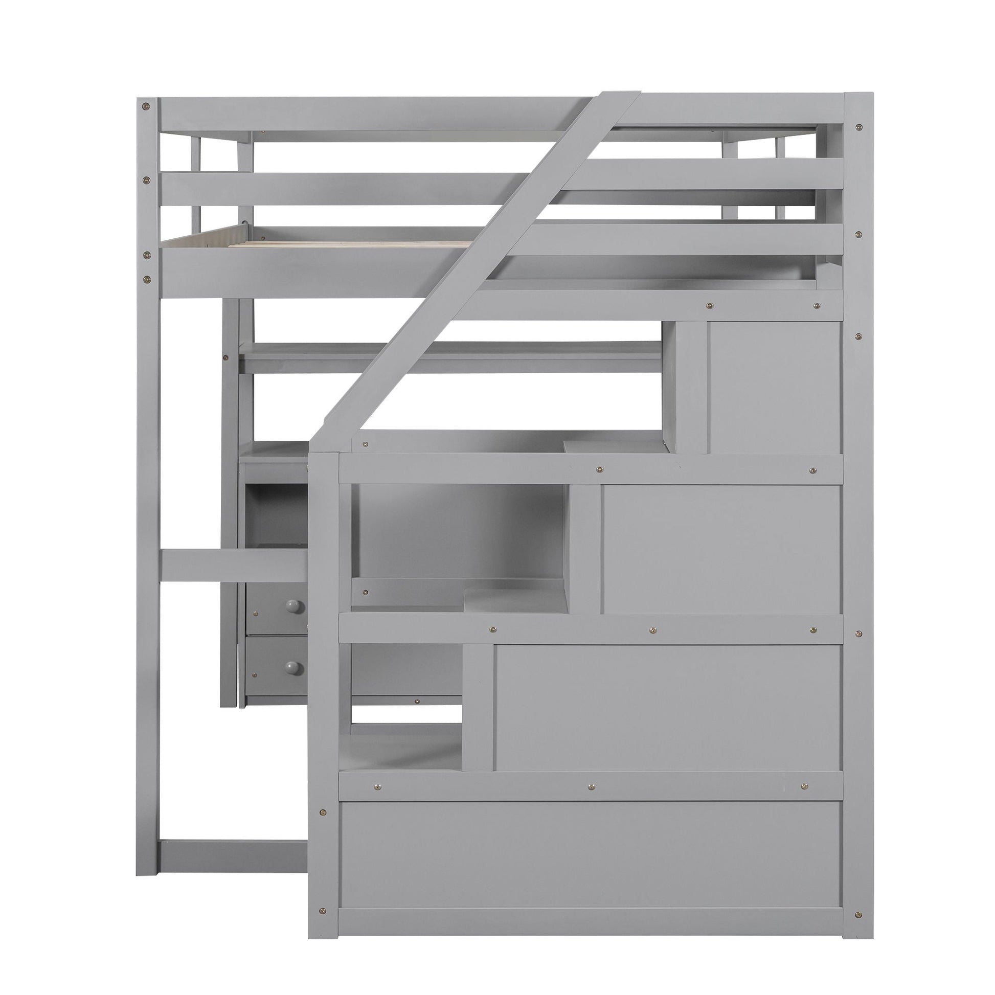 Loft bed with desk, shelves, 2 drawers and storage staircase in gray by HouseOfZazla on Tampa Home & Garden Store