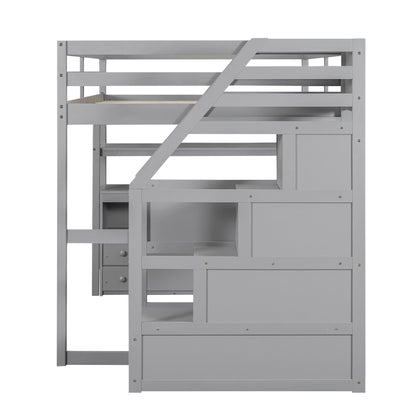 Loft bed with desk, shelves, 2 drawers and storage staircase in gray by HouseOfZazla on Tampa Home & Garden Store