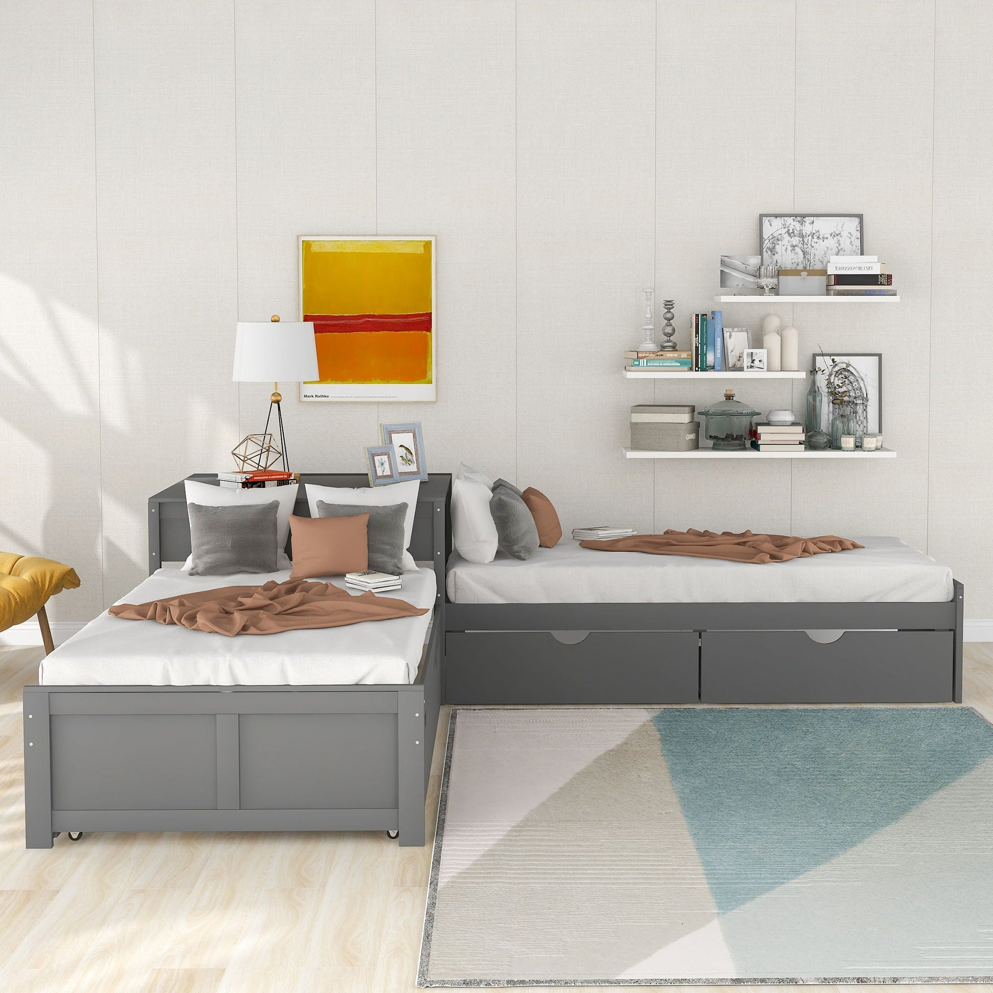 L Shaped Platform Bed With Trundle And Drawers Linked With Desk twin frames by HouseOfZazla on Tampa Home & Garden Store