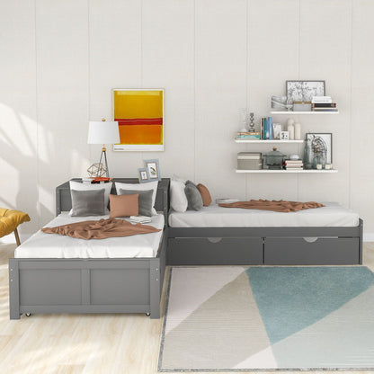 L Shaped Platform Bed With Trundle And Drawers Linked With Desk twin frames by HouseOfZazla on Tampa Home & Garden Store