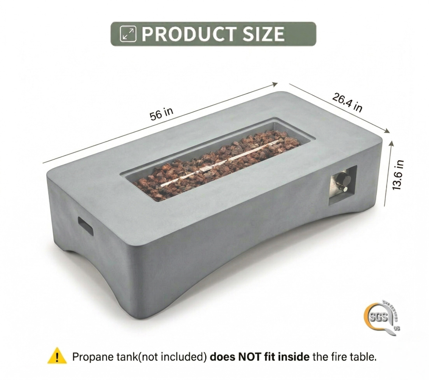56 in Propane Fire Pit Table by HouseOfZazla gray outdoor gas fire pit with rock bed on Tampa Home & Garden Store