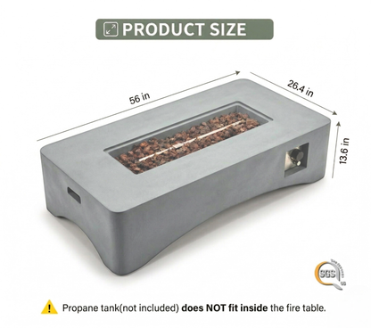 56 in Propane Fire Pit Table by HouseOfZazla gray outdoor gas fire pit with rock bed on Tampa Home & Garden Store