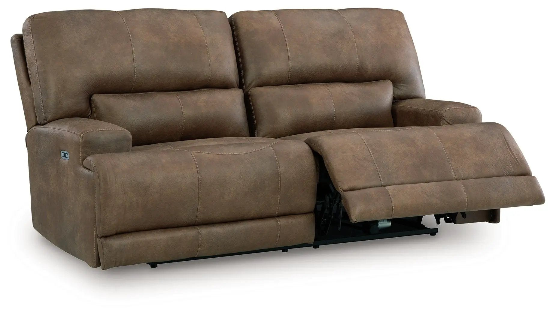 Beckley Place 2-seat power reclining sofa in earth brown leather with adjustable headrests on Tampa Home & Garden Store