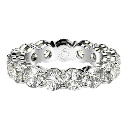 Round-cut lab-grown diamond eternity ring in 14k white gold, 5 cttw FG/VS2, prong-set on Tampa Home & Garden Store