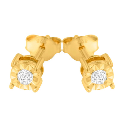 Gold-plated sterling silver round diamond stud earrings with faceted halo setting (pair) on Tampa Home & Garden Store