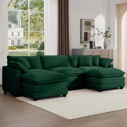 Modular oversized green sofa set with ottoman, deep cushions, low back by Unique Piece Furniture on Tampa Home & Garden Store