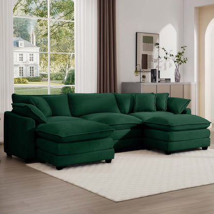 Modern Oversized Modular Cushion Sofa with Ottoman in deep green upholstery, low back 2pc set on Tampa Home & Garden Store
