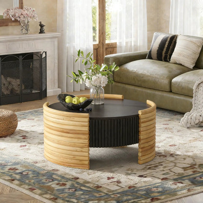 Modern Striped Coffee Table With Flip Top Storage