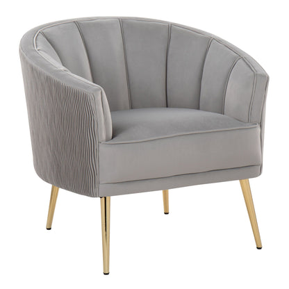 HouseOfZazla Glam Accent Chair tufted gray velvet upholstery, curved silhouette, gold legs on Tampa Home & Garden Store