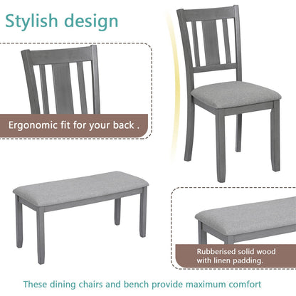 Wooden Dining Table With Four Chairs And Bench