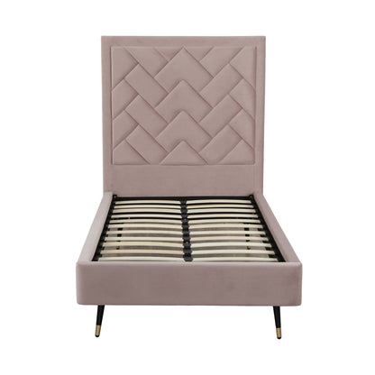 Crosby upholstered bed with tall quilted blush pink headboard and slatted base HouseOfZazla on Tampa Home & Garden Store