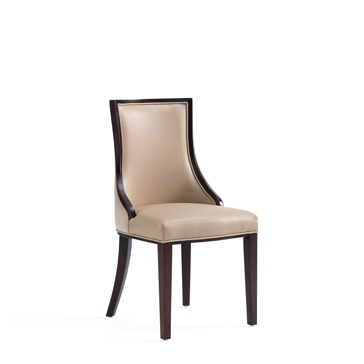 Grand dining chair beige leather upholstery on dark solid beech wood frame on Tampa Home & Garden Store
