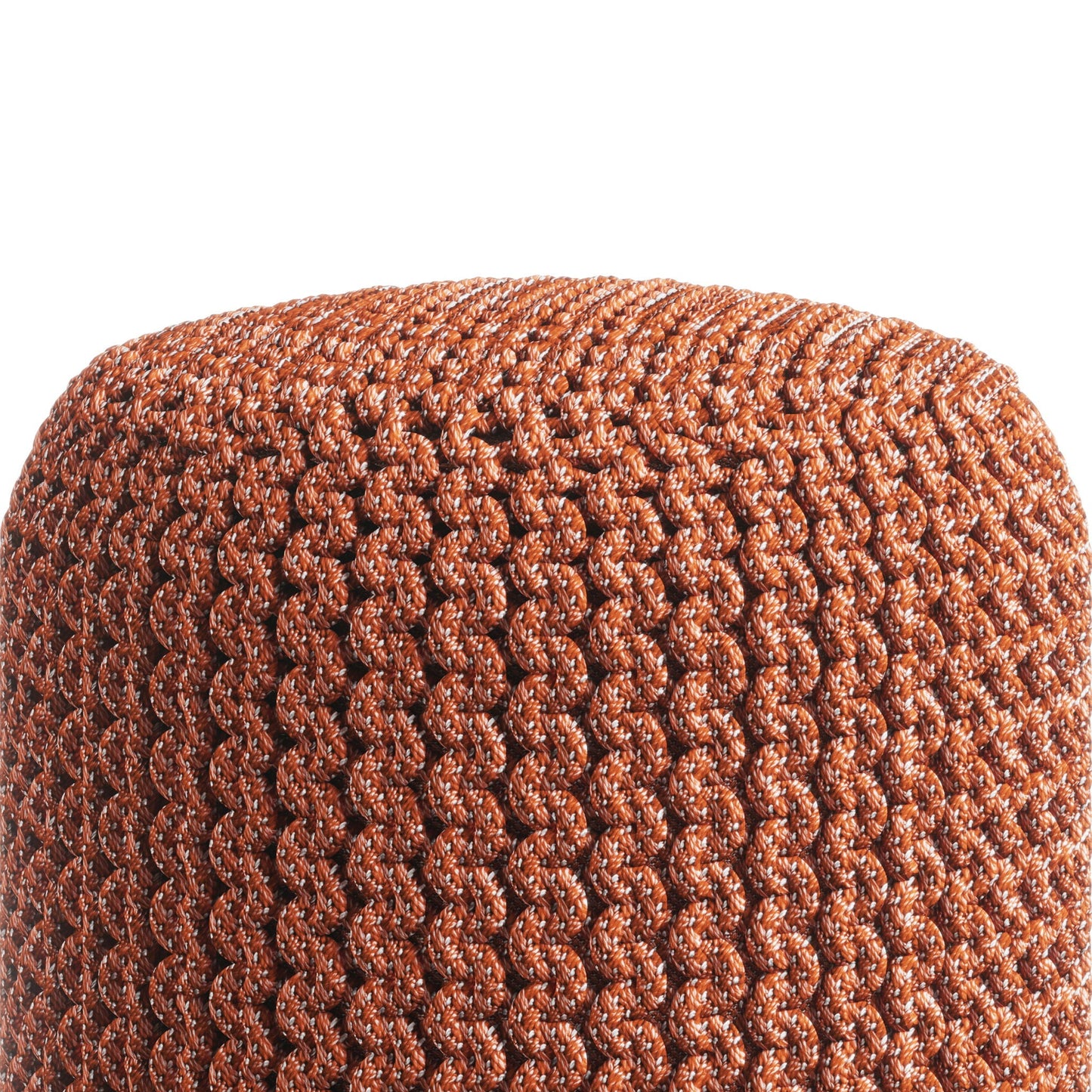 Round Knitted Orange Pouf For Deck And Patio