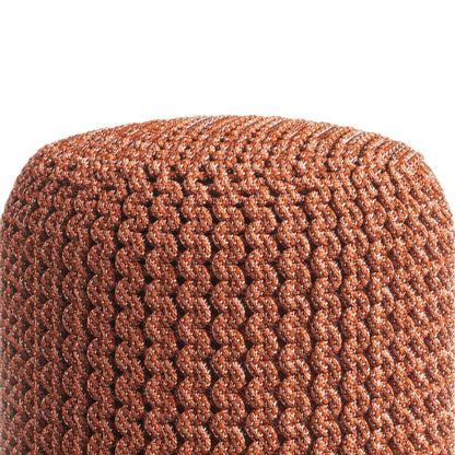 Round Knitted Orange Pouf For Deck And Patio