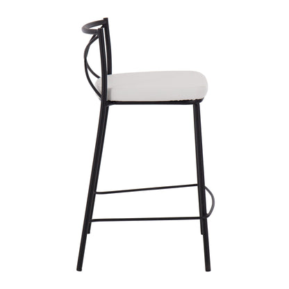 Modern Charlotte counter stool with white upholstered seat, black metal frame, rounded backrest on Tampa Home & Garden Store