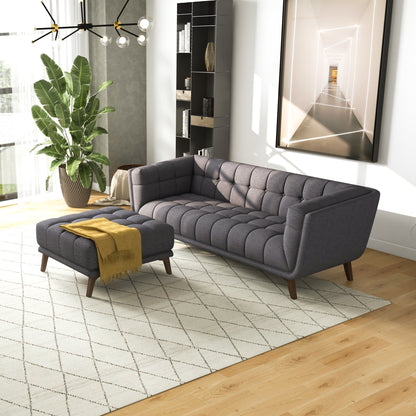 Addison Square Upholstered Ottoman, gray fabric with tufted mid-century design by HouseOfZazla on Tampa Home & Garden Store