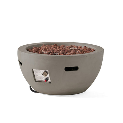 27in bowl-shaped MGO propane fire pit light grey with lava rocks and burner control HouseOfZazla on Tampa Home & Garden Store