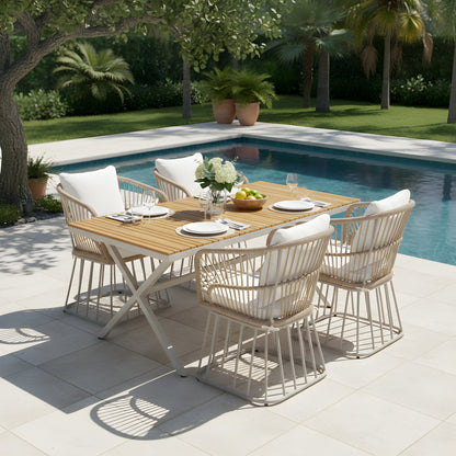 Outdoor 5 Piece Teak Dining Set And Wicker Chairs