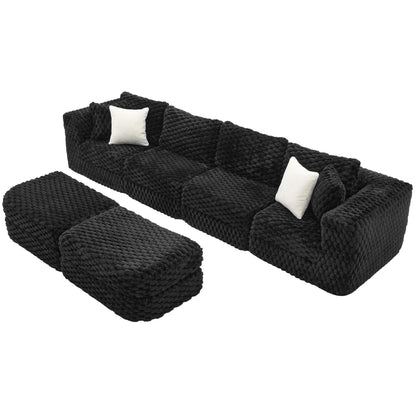 Modular sectional sofa black chunky knit with 2 movable ottomans by HouseOfZazla on Tampa Home & Garden Store