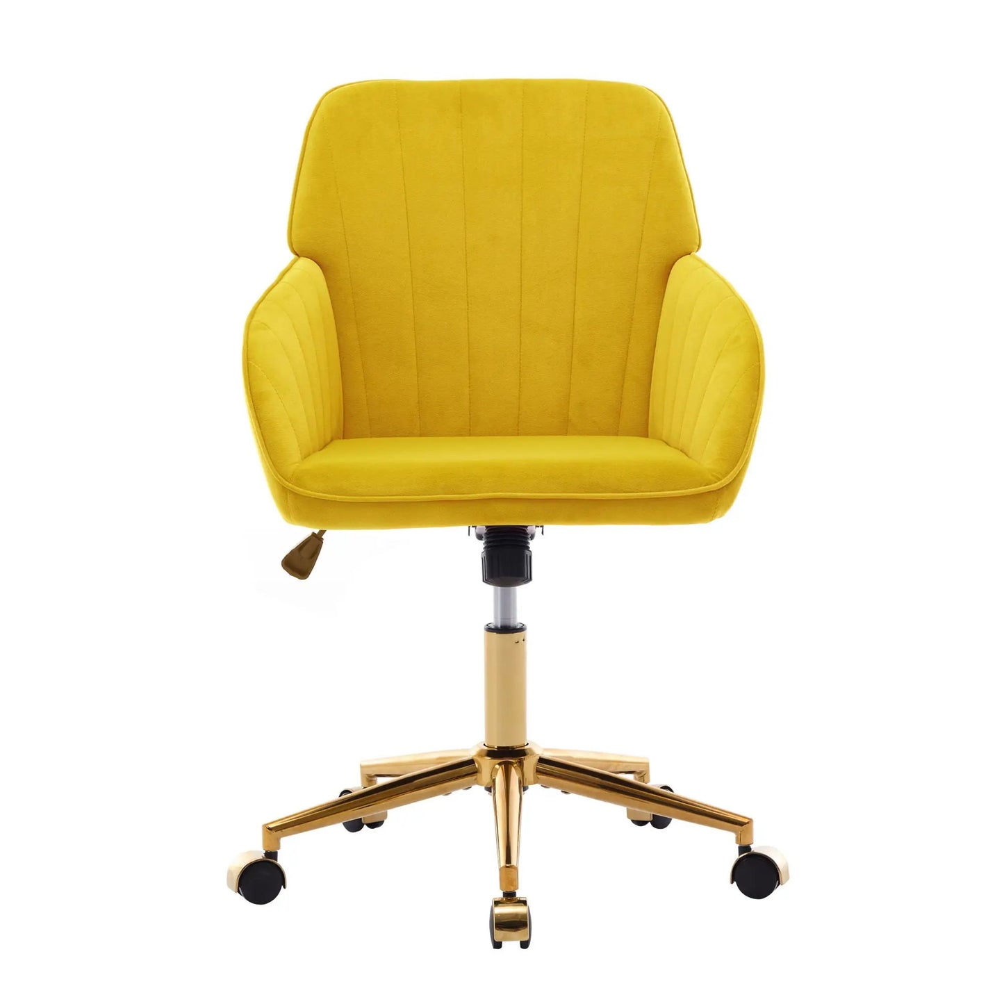 Adjustable ergonomic swivel office chair in yellow upholstery with gold-tone base and casters on Tampa Home & Garden Store