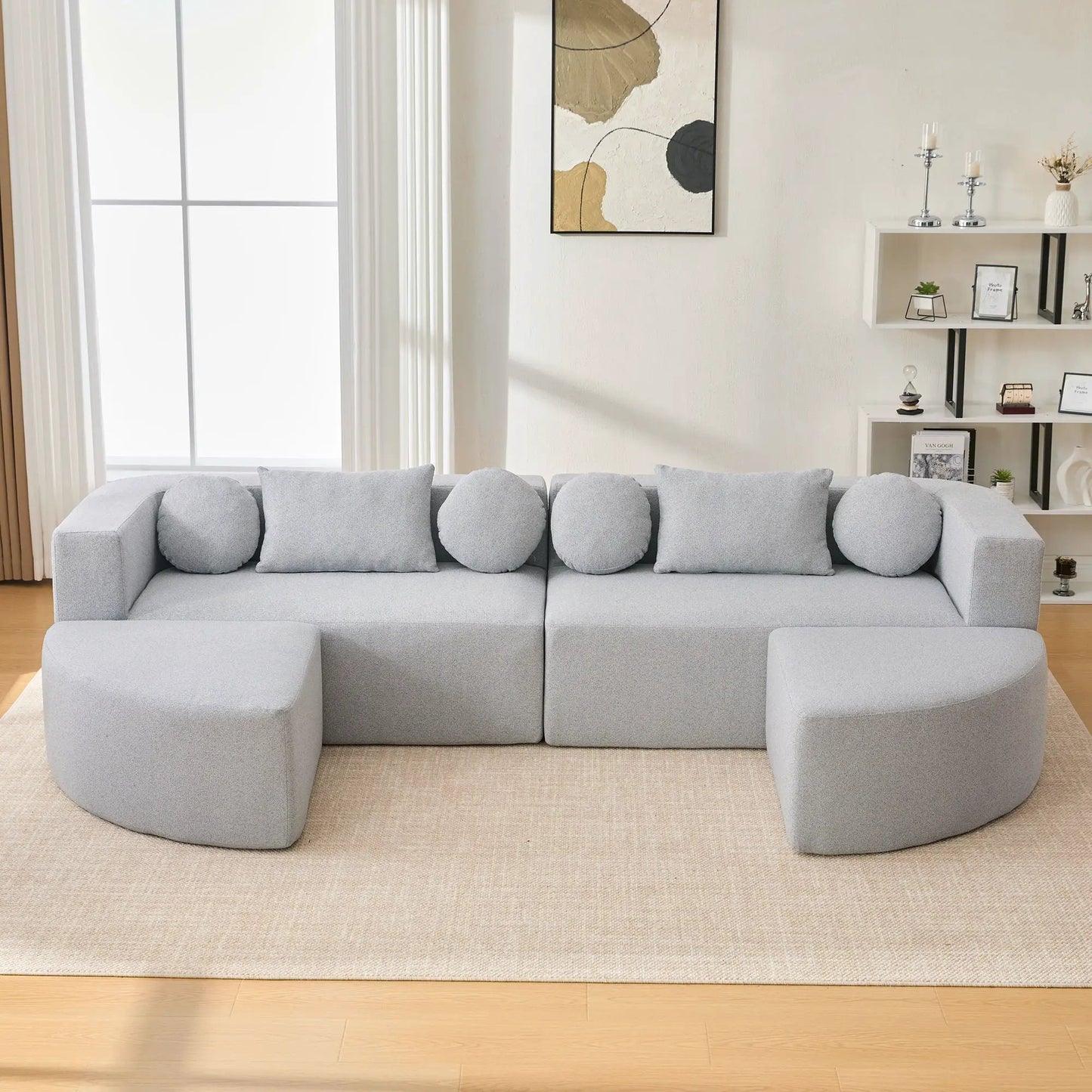 Boneless couch sectional sofa with deep seating curved design gray fabric Unique Piece Furniture on Tampa Home & Garden Store