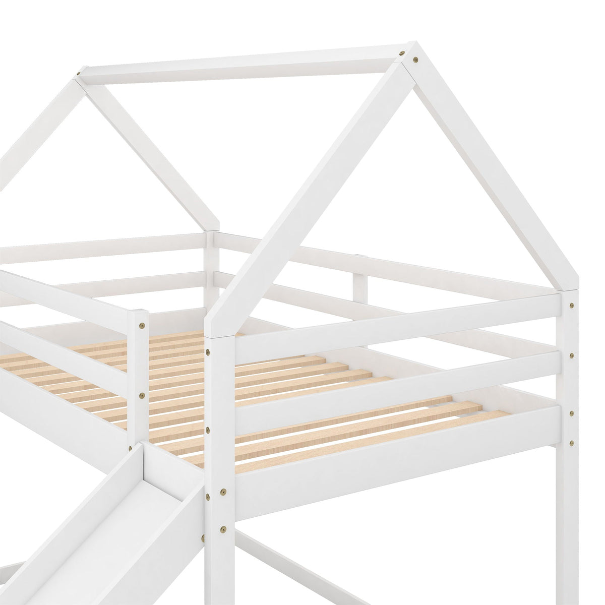 House Shape Bunk Bed by HouseOfZazla, white wooden frame with ladder on Tampa Home & Garden Store