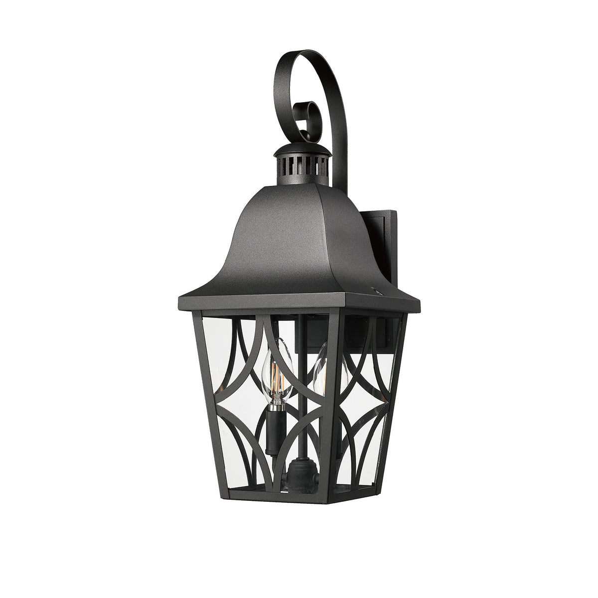 Outdoor wall lantern by HouseOfZazla, black metal curved-arm waterproof exterior sconce on Tampa Home & Garden Store