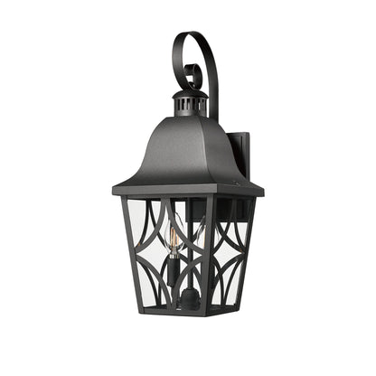 Outdoor wall lantern by HouseOfZazla, black metal curved-arm waterproof exterior sconce on Tampa Home & Garden Store
