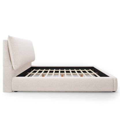 Beige upholstered platform bed with oversized plush pillow headboard HouseOfZazla on Tampa Home & Garden Store