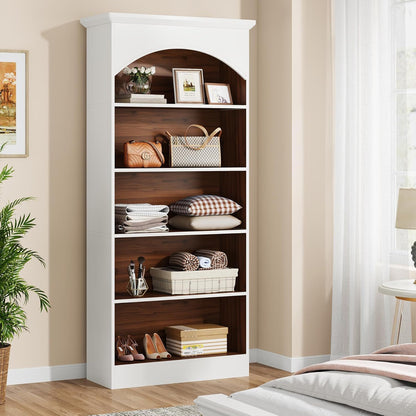 5-Tier Library Bookcase White Waterproof Melamine with wood interior shelves HouseOfZazla on Tampa Home & Garden Store