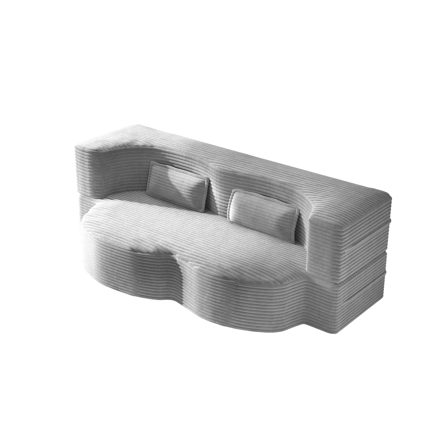 Floor sofa with 2 gray pillows in ribbed fabric, convertible twin-size mattress on Tampa Home & Garden Store