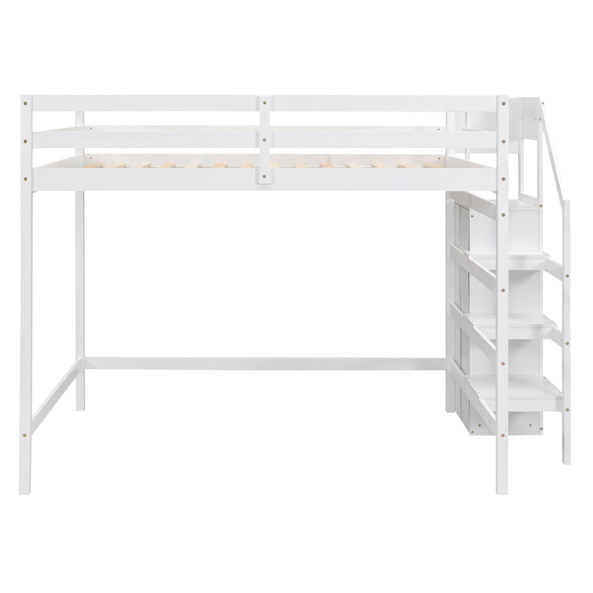 Loft Bed with Built-In Storage Wardrobe and Staircase, white finish, HouseOfZazla on Tampa Home & Garden Store
