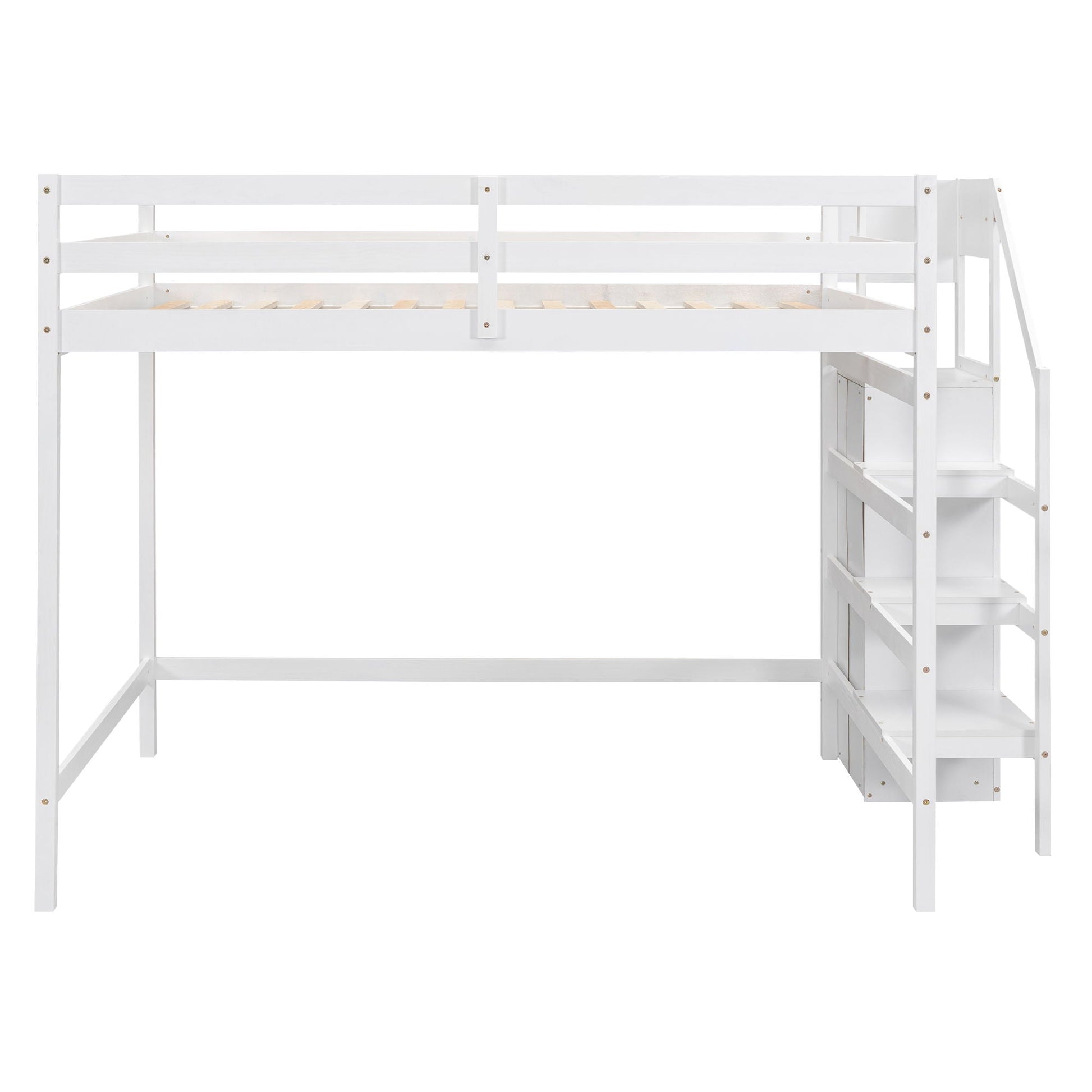 Loft Bed with Built-In Storage Wardrobe and Staircase, white finish, HouseOfZazla on Tampa Home & Garden Store