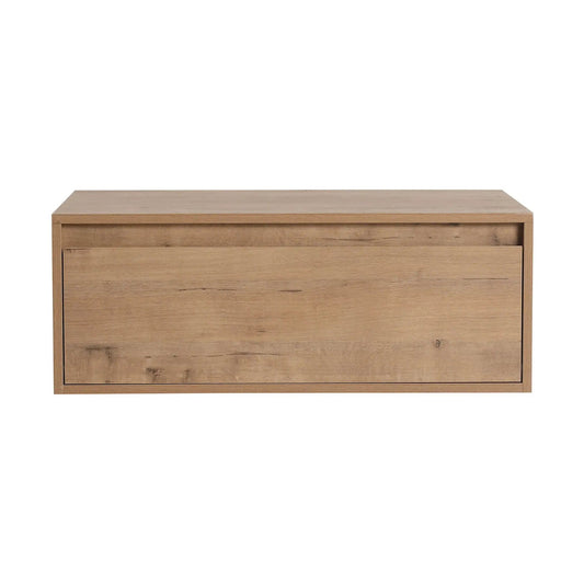 Modern Minimalist Bathroom Cabinet with natural oak finish and two shallow drawers on Tampa Home & Garden Store