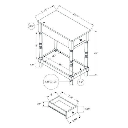 Accent End Table, 2-tier with drawer in traditional style; schematic with dimensions on Tampa Home & Garden Store