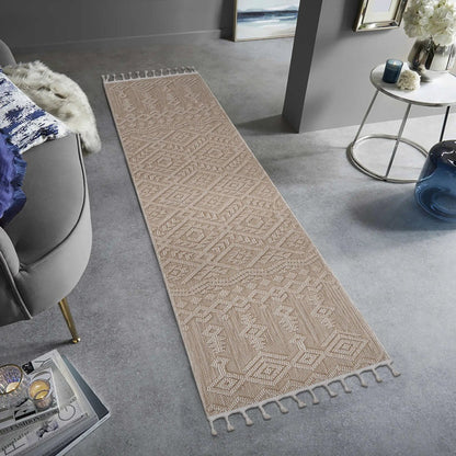 Guros Indoor/Outdoor Area Rug beige geometric runner with tassels by Unique Piece Furniture on Tampa Home & Garden Store