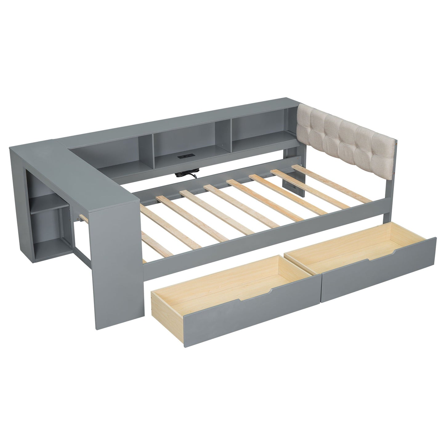 Upholstered headboard storage platform bed with shelves and drawers, gray HouseOfZazla on Tampa Home & Garden Store