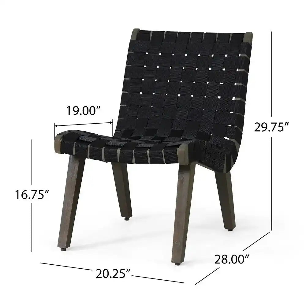 HouseOfZazla outdoor rope-weave chair, black seat/back with wooden legs from Patio Set on Tampa Home & Garden Store