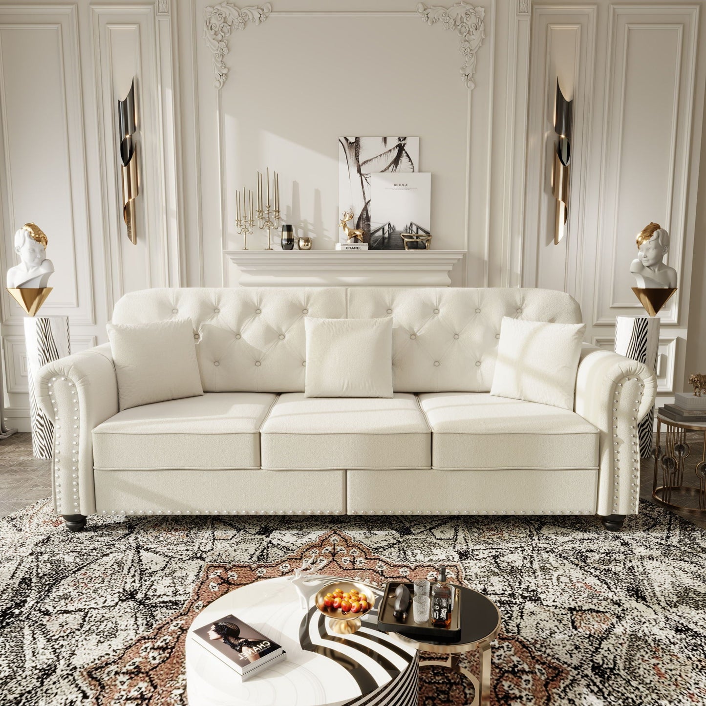 Modern Upholstered 3 Seater Sofa Set and Ottoman