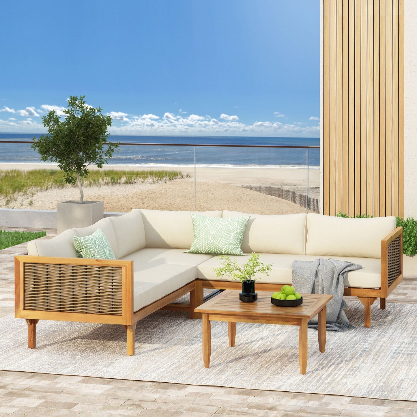 Premium outdoor sectional sofa set by HouseOfZazla with waterproof cushions and wood frame on Tampa Home & Garden Store