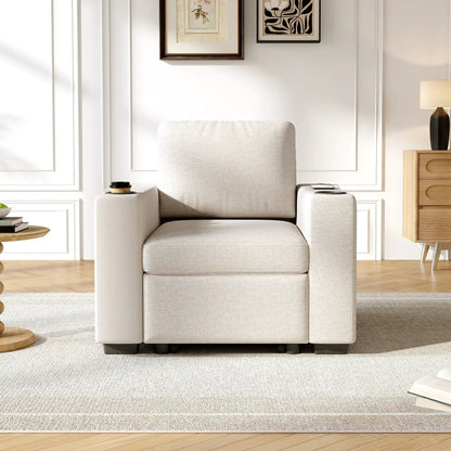 Single pull-out sofa bed in beige fabric with USB ports and cup holders Unique Piece Furniture on Tampa Home & Garden Store