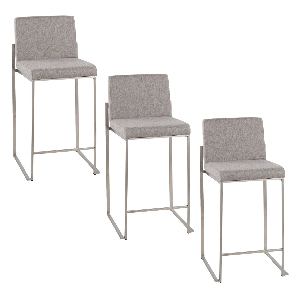 Contemporary high back counter stool gray fabric with metal frame set of 3 HouseOfZazla on Tampa Home & Garden Store