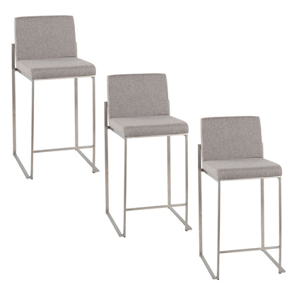 Contemporary high back counter stool gray fabric with metal frame set of 3 HouseOfZazla on Tampa Home & Garden Store