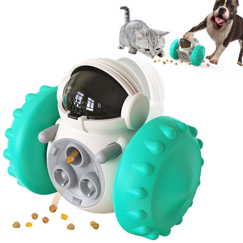 Cat and dog interactive balance car toy with teal wheels for slow feeding by Sell My Stuff on Tampa Home & Garden Store